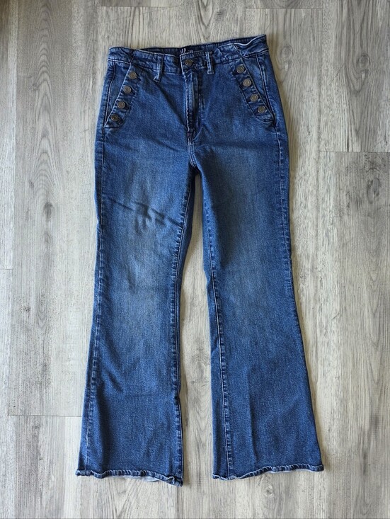 GAP Denim - GAP Women’s 10/30R High Rise Flare Jeans Button Front Sailor Raw Hem Denim